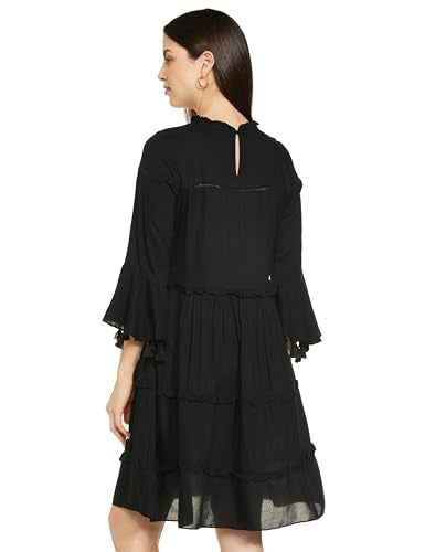 AND Women's Polyester A-Line Knee-Length Dress (EW19AN093DRCLC_Black_S)