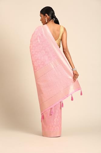 MOHEY Women's Pink Art Silk Stone Work Saree (Pink)