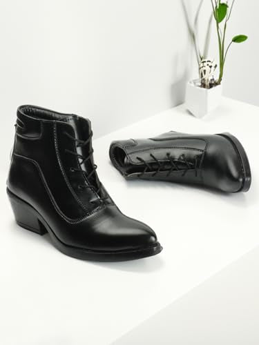 ELLE Women's Fashionable Lace-Up Boots Colour-Black, Size-UK 4