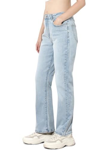 ONLY Women's Solid Straight Fit High-Rise Blue Jeans