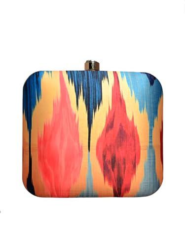 Artklim Red And Blue Ikkat Printed Clutch