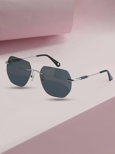 Carlton London Men Premium Polarised UV Protected Blue Lens Silver Toned Rimless Sunglasses