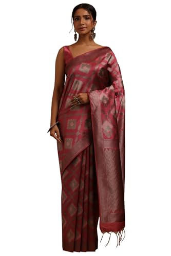 Soch Womens Onion Pink Tussar Geometric Zari Woven Saree