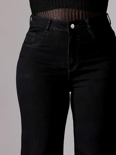 Miss Chase A+ Women's Bootcut High Rise Regular-Length Stretchable Denim Shaping Jeans (APAW24DEN85-94-330-40, Ebony Black, 40)