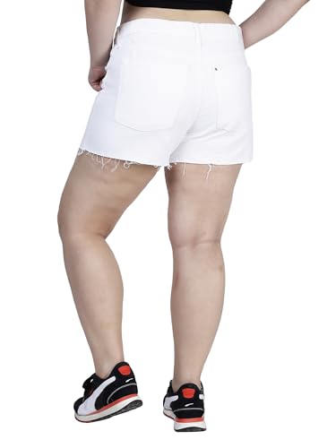 HAPPENING Plus Size Women Denim Shorts with Rugged Bottom Edges- Length 14" inch - MID Rise- Solid White Color- Non Stretch Fabric- Waist Size (L) 32 to (6XL) 44 inch (in, Alpha, 4XL, Solid White)