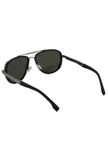 Carlton London Unisex Premium Silver & Black Toned Green UV with Polarised Lens Aviator Sunglass