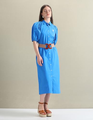 U.S. POLO ASSN. Women's Pure Cotton Relaxed Shirt Dress (UWSS24DRS118_Blue_XL)