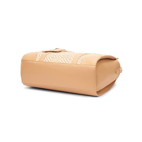 Caprese Wind Large Satchel Handbag for Women | Woven Texture Faux Leather | Stylish Shoulder Bag with Adjustable & Detachable Strap | Spacious Office & Casual Purse with Zipper Closure (Mocha Mousse)