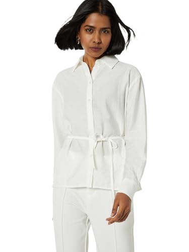 Max Women Textured Tie-up Waist Shirt (Off White_M)