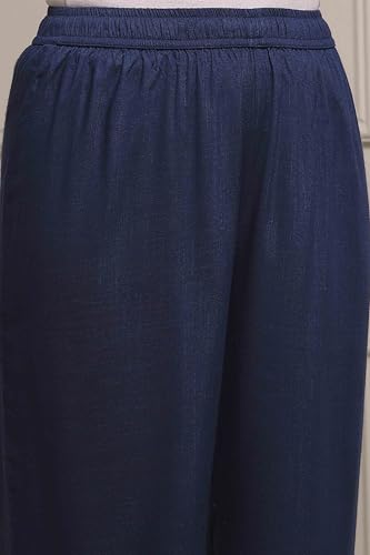 Biba Women Blue Viscose Rayon Straight Solid Suit Set_42