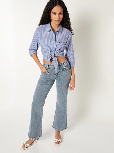 Max Women Striped Regular Fit Shirt (Blue_XL)