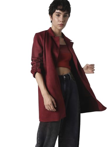 ONLY Women's Solid Regular Fit Maroon Coat