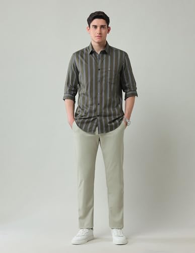 Arrow Sports Men's Striped Slim Fit Shirt (ASAJSH1451_Olive