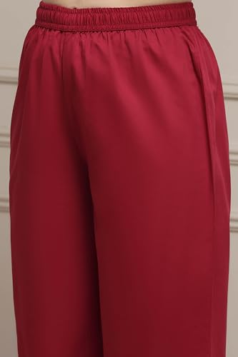 Biba Women Red Chanderi Relaxed Dyed Kurta Pants Set_34