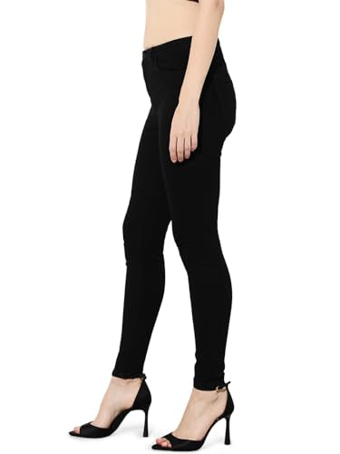 ONLY Women's Solid Skinny Fit Mid-Rise Black Jeans