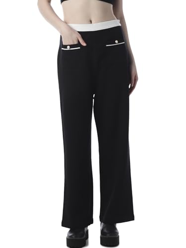 ONLY Women's Solid Straight Fit Mid-Rise Black Pants