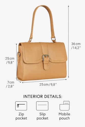 eske Vesta Shoulder Bag for Women | Cosmos Textured Leather | Magnetic Snap Closure | Dual Handles & Sling Strap | Spacious & Stylish Daily Handbag | Solid Pattern | Office, Casual & Travel Use