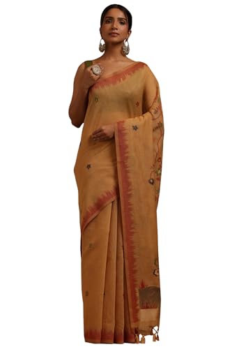 Soch Womens Beige Chanderi Floral Woven Design Saree