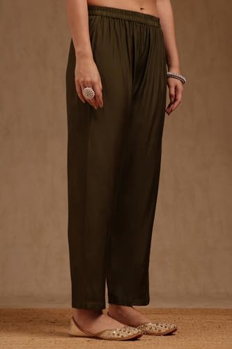 Soch Womens Green Russian Silk Zari Woven Kurta Set With Zari Woven