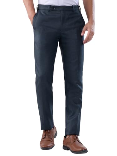 Raymond Men Slim Fit Structure Pattern Polyester Blend Flat Front Formal Trouser Dark Blue