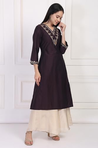 W for Woman Purple Embroidery Embellished A-Line Kurta (W13300-224415-M)
