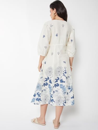 Max Women Floral Print A-Line Dress (Off White_XS)
