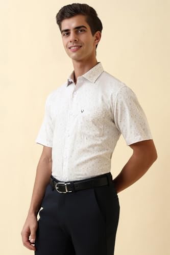 Men White Print Half Sleeves Formal Shirt