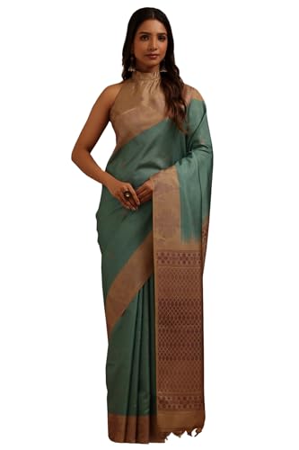 Soch Womens Sap Green Tussar Woven Design Saree