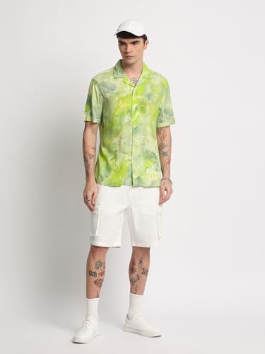 THE BEAR HOUSE Men's Abstract Printed Casual Shirt Green
