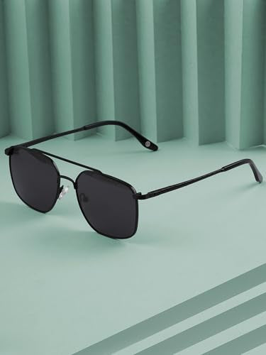 Carlton London Men Premium Polarised UV Protected Black Lens Black Toned Rectangle Sunglasses