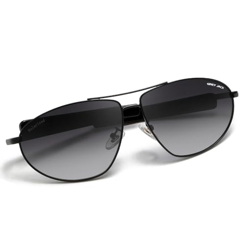 grey jack Cat Eye Polarized Sunglasses for Men Women,Metal Full Rim Eyewear for UV Protection 2402 Black Frame Double Black Lens