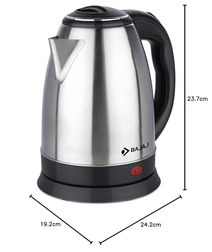 Bajaj KTX 1.8 Litre DLX Electric Kettle | 1350 Watts Kettle with Stainless Steel Body | Cordless Operation | Auto Shut-off Mechanism | 2-Yr Warranty 【Black】