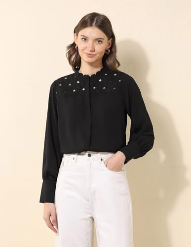 U.S. POLO ASSN. Embroidered Yoke Top (UWSS25TOP304_Black_XS)