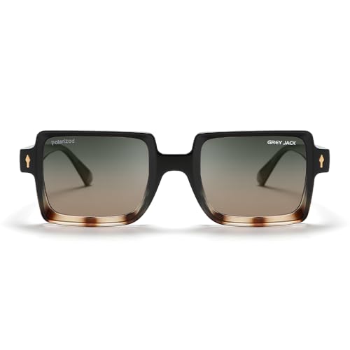 grey jack Polarized Square Sunglasses for Men Women,Stylish TR Full Rim Eyewear with UV Protection 21042 Gradient Demi Frame Green Orange Lens