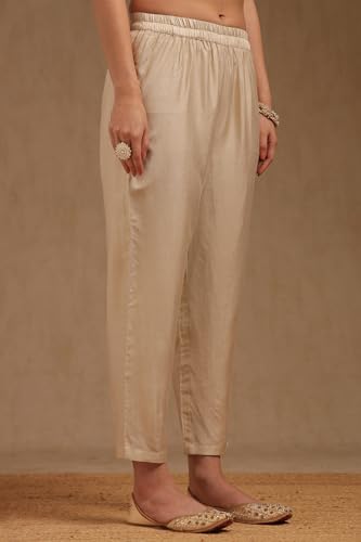 Soch Womens Off White Tissue Embroidered Suit Set With With Beads and Stones