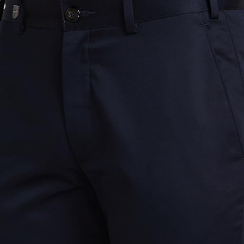 Park Avenue Men's Solid Pattern Super Slim Fit Pure Cotton Flat Front Chinos (Size: 34)-PMTA07327-B8 Dark Blue
