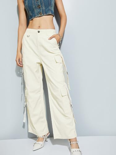Max Alaya F x URB_N Women Solid Cargo Trousers (Beige_26)