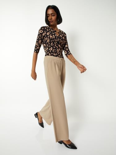 Max Women Solid Wide Leg Trousers (Beige_M)