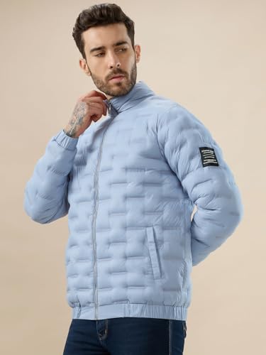 Status Quo Men's Solid Quilted Stand Collar Regular Fit Puffer Jacket | 100% Nylon | SKY | XL Size