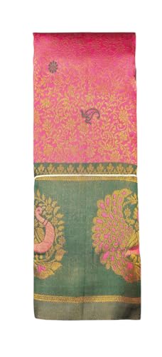 SREE KUMARAN Women's Kanchipuram Kubera Silk Pure Pattu Saree - Peacock Border With Blouse (VSK569-7)