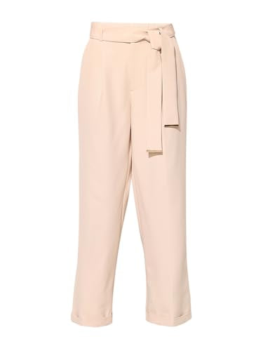 ONLY Women Loose Fit High-Rise Beige Pants with Belt
