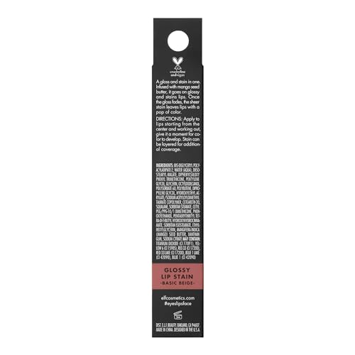 e.l.f. Cosmetics Glossy Lip Stain - Lightweight, Long-Wear for Sheer Pop of Colour & Subtle Gloss Effect - Basic Beige