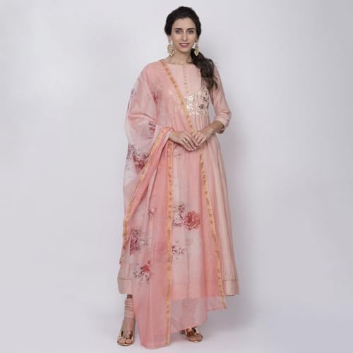 BIBA WOMEN PRINTED FITTED SALWAR KURTA DUPATTA(SKDASSORTED6551E_PEACH_32)