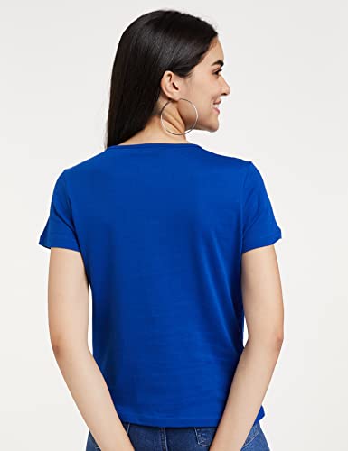 Allen Solly Women's Regular T-Shirt (AHKCCRGPH16085-L_Medium Blue L)