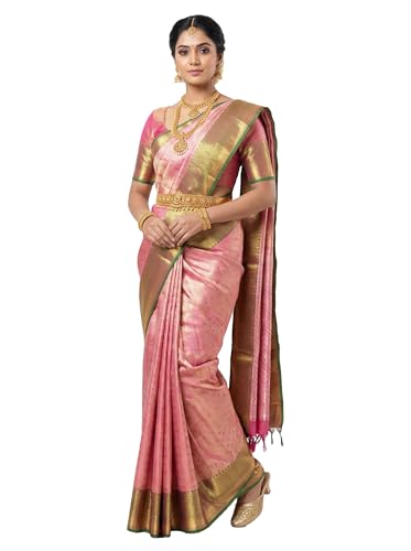MIMOSA Women’s Rani Pink Art Silk Saree Woven with Zari Tissue | Kanjivaram Style Saree | Rich Pallu & Tassels | 6.2 Mtr