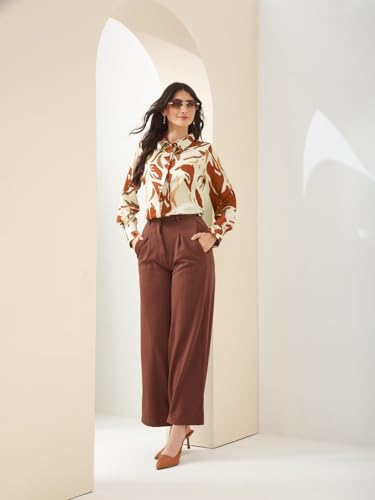 Latin Quarters Women Rust Collared Full Sleeves Printed Casual Shirt_S
