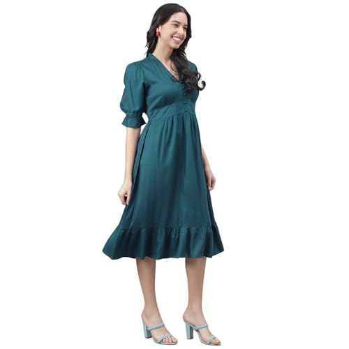 Latin Quarters Women Blue Half Sleeve V-Neck A-Line Dress