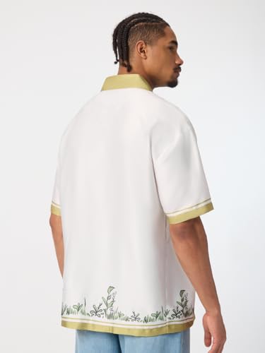 The Souled Store: Holiday Spirit Men and Boys Short Sleeve Cuban Collar White Botanical Print Polyester Lightweight Everyday Wear Easy to Style Casual Regular Fit Holiday Shirt