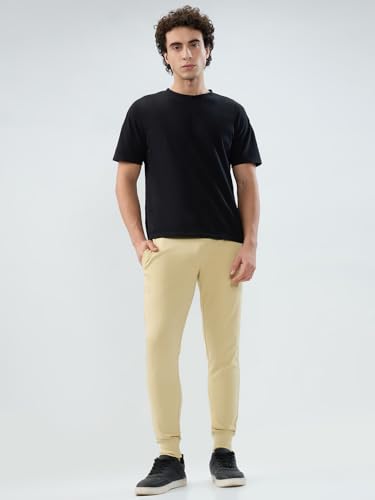 Park Avenue Men Slim Fit Solid Pattern Cotton Polyester Blend Flat Front Casual Jogger Pant