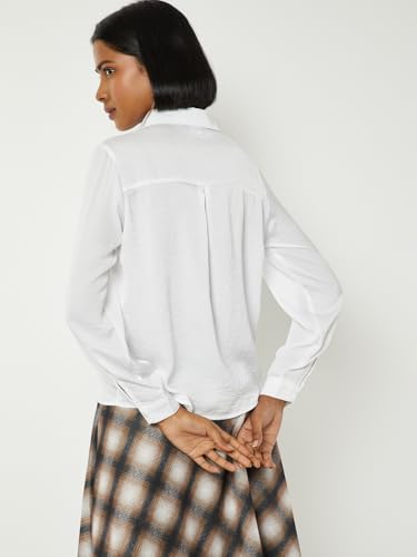 Max Women Solid Satin Finish Shirt (Off White_XL)